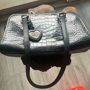 Brighton Black Crocodile-Embossed Satchel
